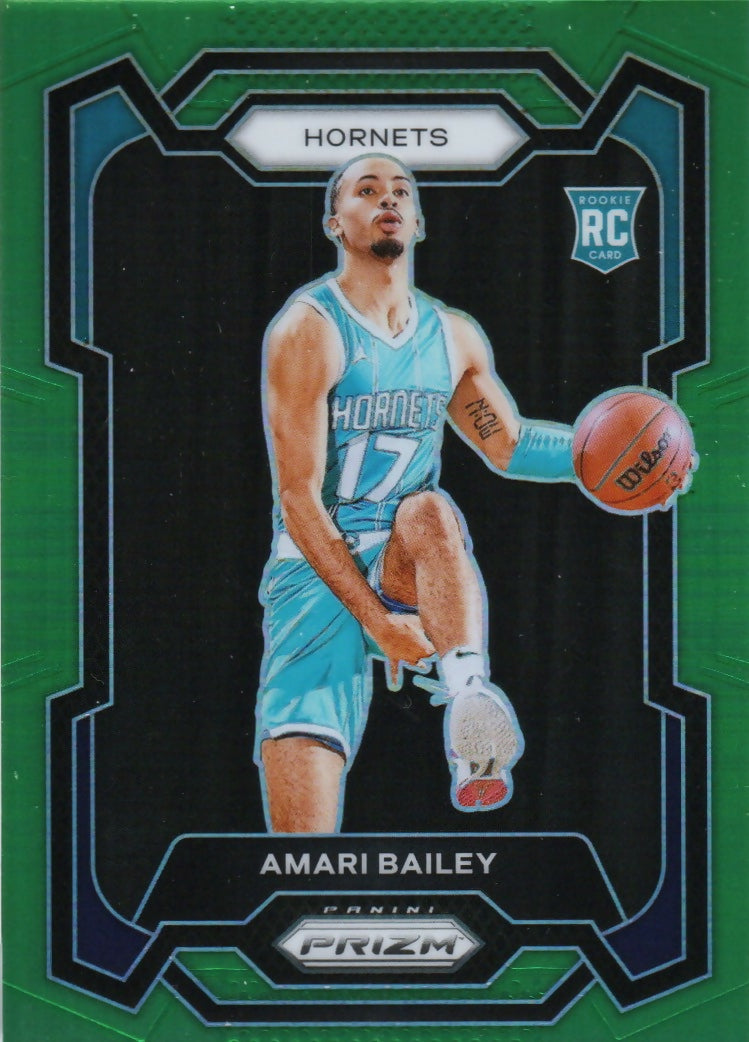 2023-24 Panini Prizm Basketball Base - Green Prizm #162 Amari Bailey, Charlotte Hornets - A