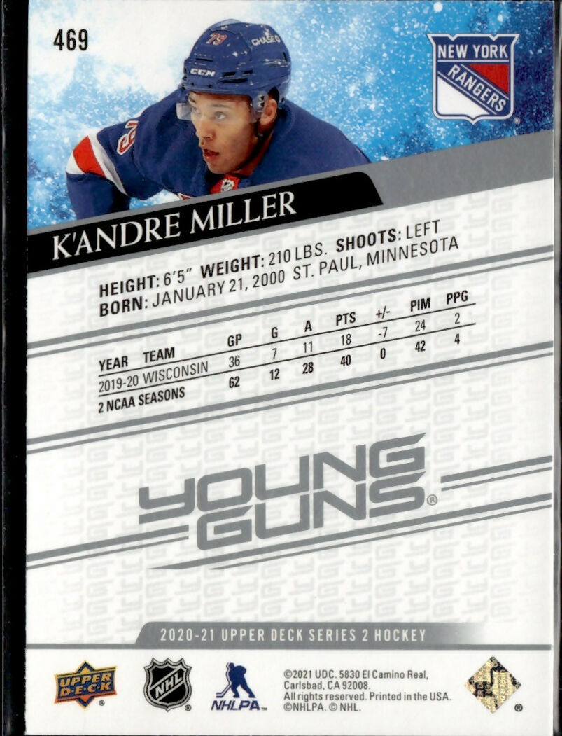 2020-21 Upper Deck Series 2 Hockey - Base - Young Guns #469 K'andre Miller - New York Rangers - B