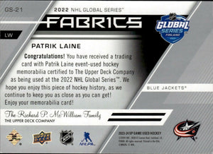 2023-24 Upper Deck SP Game Used Hockey - Fabrics - Global Series #GS-21 Patrik Laine - Columbus Blue Jackets - B