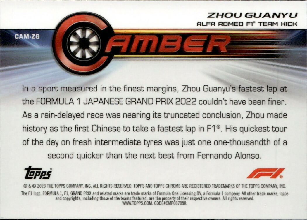 2023 Topps Chrome Formula 1 Camber #CAM-ZG Zhou Guanyu - Alfa Romeo F1 Team Kick - B