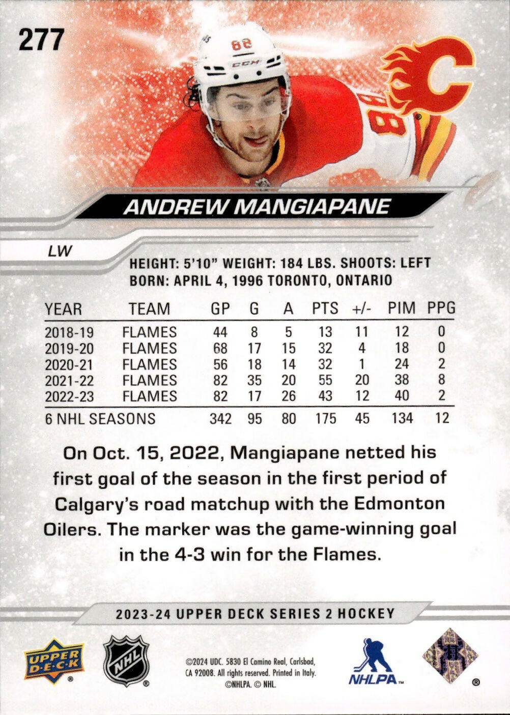 2023-24 Upper Deck Series 2 Hockey - Base #277 Andrew Mangiapane - Calgary Flames