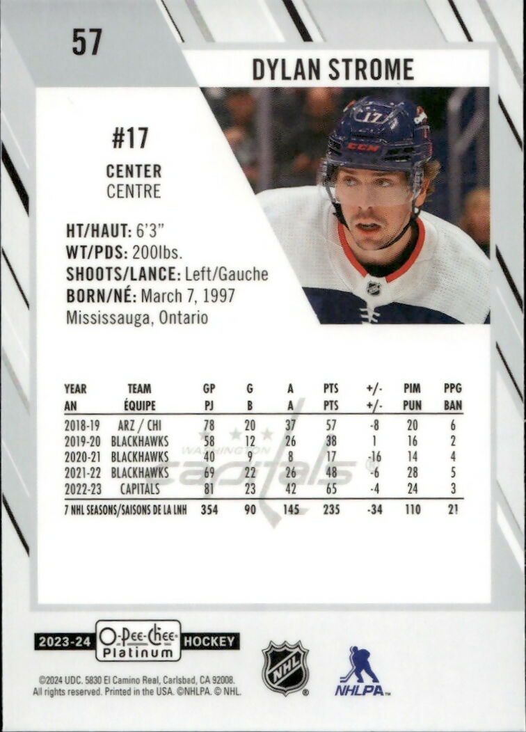 2023-24 Upper Deck O-Pee Chee Platinum Hockey - Base #57 Dylan Strome - Washington Capitals - B