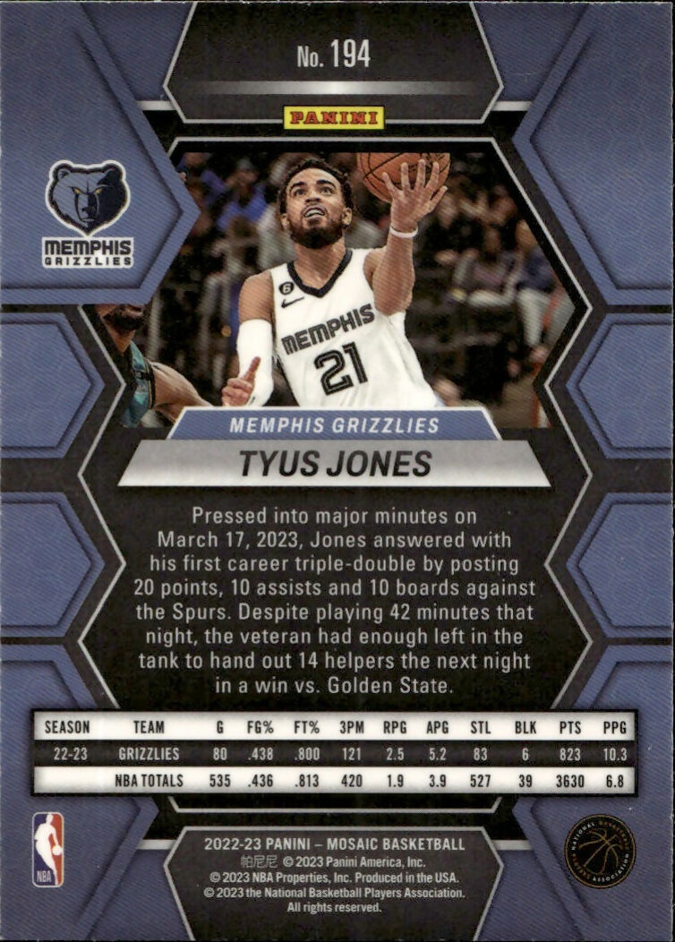 2022-23 Panini Mosaic Basketball - Base #194 Tyus Jones - Memphis Grizzlies - B
