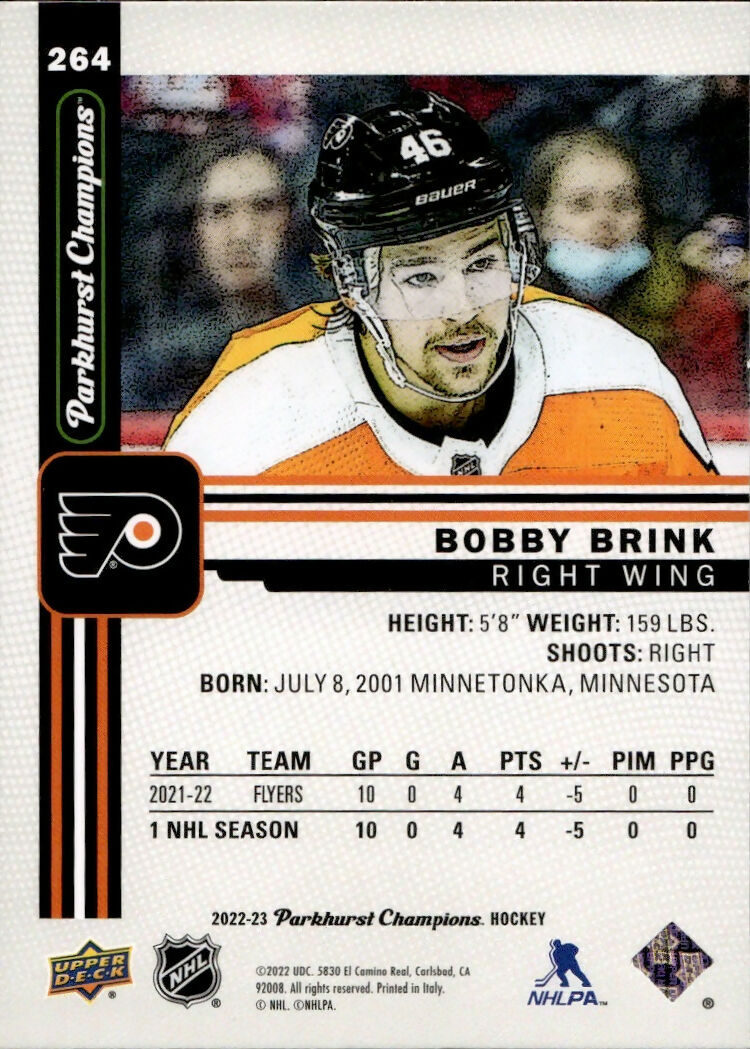 2022-23 Upper Deck Parkhurst Champions - Base #264 Bobby Brink - Philadelphia Flyers - B