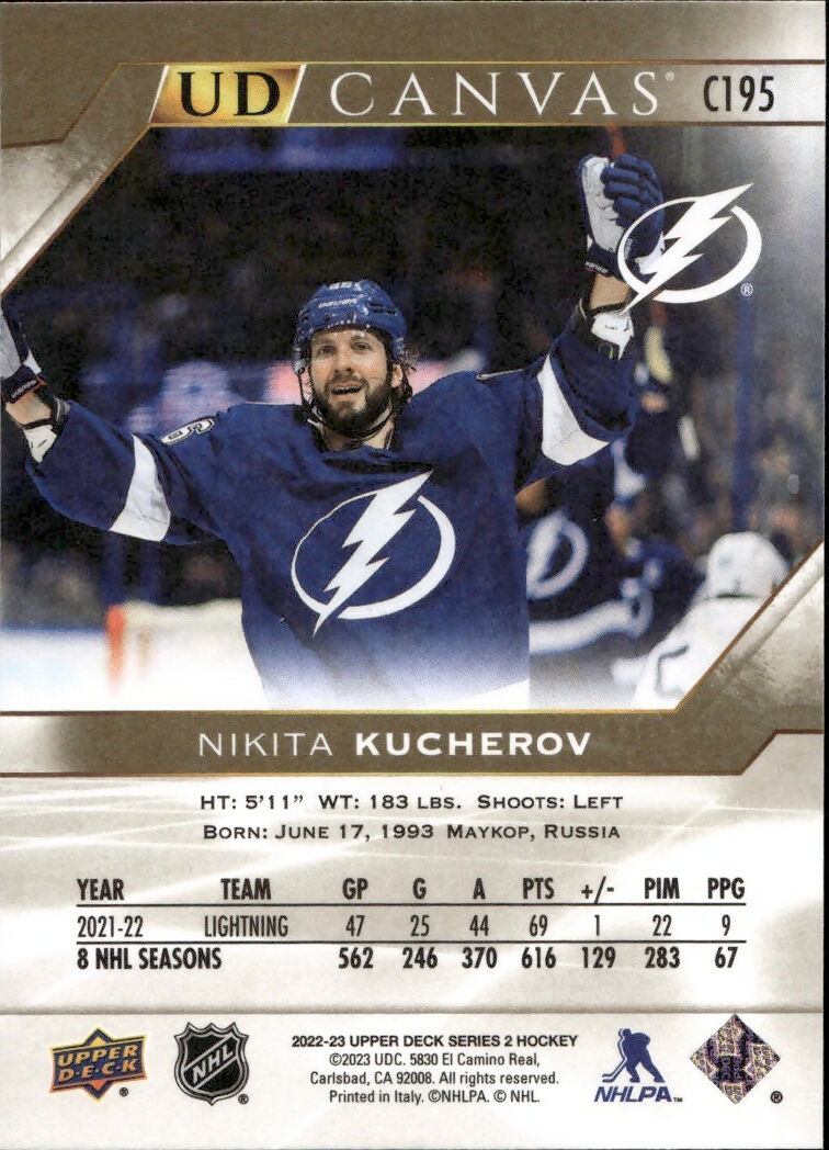 2022-23 Upper Deck Series 2 Hockey - UD Canvas #C195 Nikita Kucherov - Tampa Bay Lightning - B