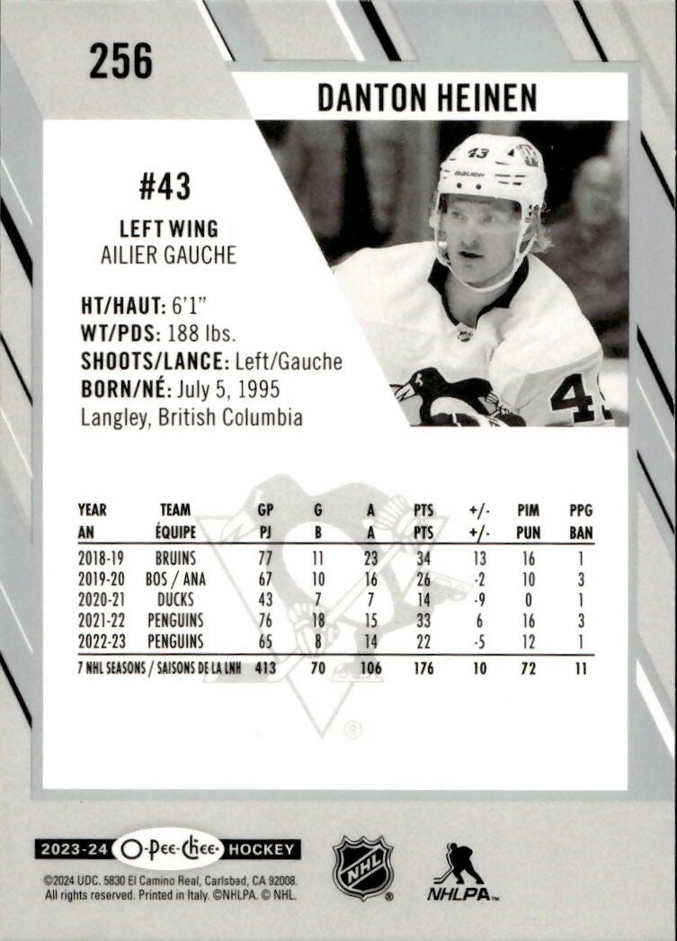 2023-24 Upper Deck O-Pee-Chee Hockey - Base #256 Danton Heinen - Pittsburgh Penguins - B