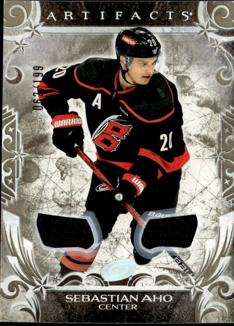 2024-25 Upper Deck Artifacts - Base - Gold Materials #131 Sebastian Aho - Carolina Hurricanes - A