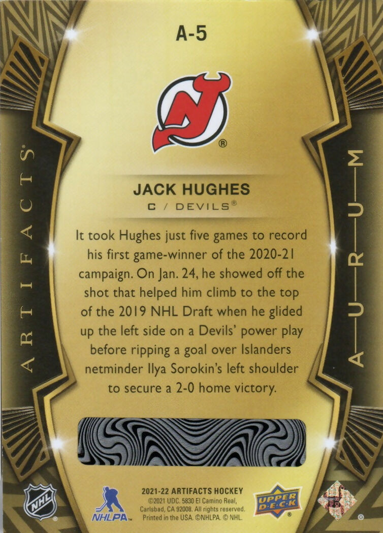 2021-22 Upper Deck Artifacts Hockey - Aurum #A-5 Jack Hughes - New Jersey Devils - B