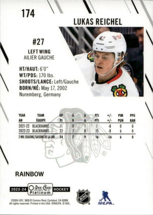 2023-24 Upper Deck O-Pee Chee Platinum Hockey - Base - Rainbow #174 Lukas Reichel - Chicago Blackhawks - B