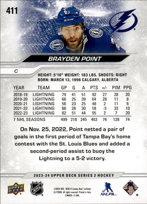 2023-24 Upper Deck Series 2 Hockey - Base #411 Brayden Point - Tampa Bay Lightning