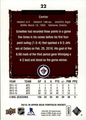 2015-16 Upper Deck Portfolio Hockey - Base #22 Mark Scheifele - Winnipeg Jets