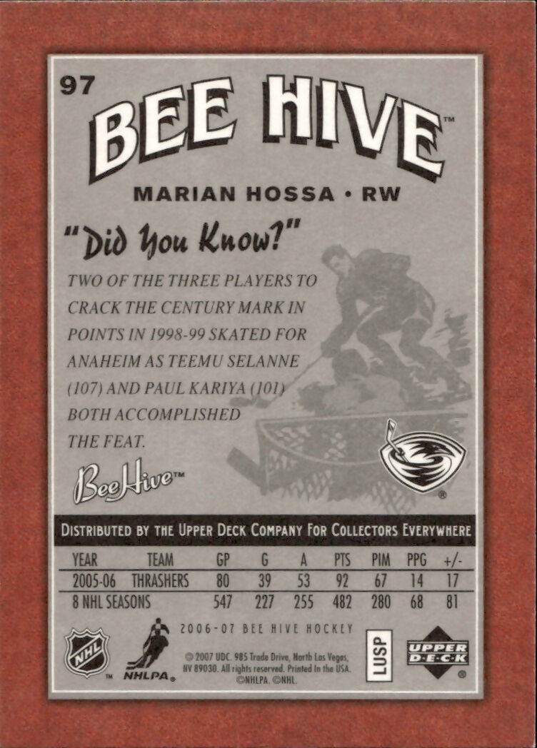 2006-07 Upper Deck - Bee Hive Hockey - Base - Red #97 Marian Hossa - Atlanta Thrashers - B