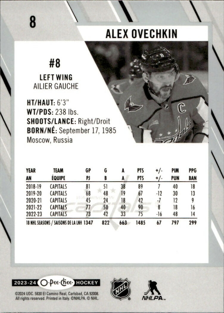2023-24 Upper Deck O-Pee-Chee Hockey - Base #8 Alex Ovechkin - Washington Capitals - B