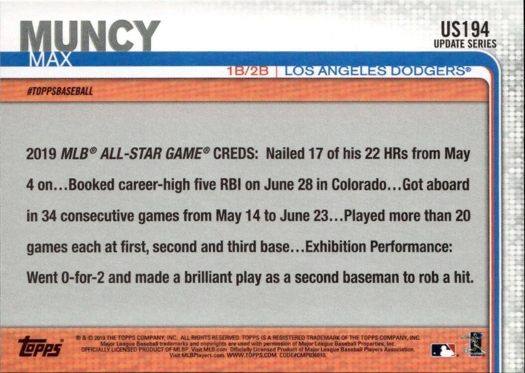 2019 Topps Update #US194 Max Muncy Los Angeles Dodgers