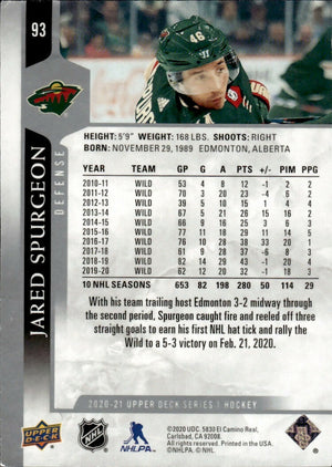 2020-21 Upper Deck Series 1 Hockey #93 Jared Spurgeon - Minnesota Wild