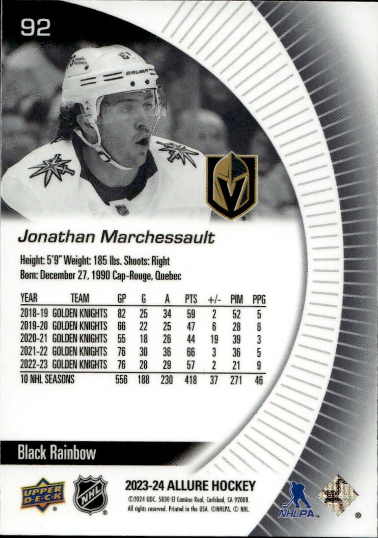 2023-24 Upper Deck Allure Hockey - Base - Black Rainbow #92 Jonathan Marchessault - Vegas Golden Knights - B