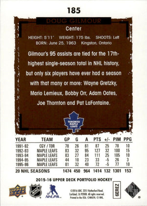 2015-16 Upper Deck Portfolio Hockey - Base #185 Doug Gilmore - Toronto Maple Leafs