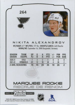 2022-23 Upper Deck O-Pee-Chee Platinum Hockey - Base - Marquee Rookie #264 Nikita Alexandrov - St. Louis Blues