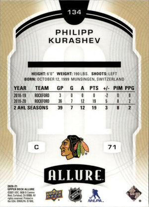 2020-21 Upper Deck Allure Hockey - Base Rookie SP #134 Philipp Kurashev - Chicago Blackhawks - B