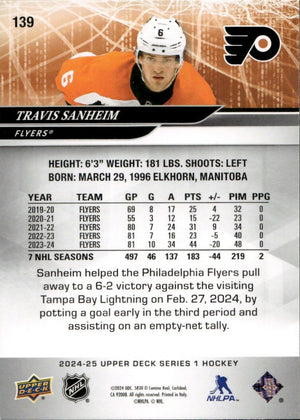 2024-25 Upper Deck Series 1 Hockey - Base #139 Travis Sanheim - Philadelphia Flyers - B