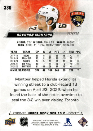 2022-23 Upper Deck Series 2 Hockey - Base #330 Brandon Montour - Florida Panthers