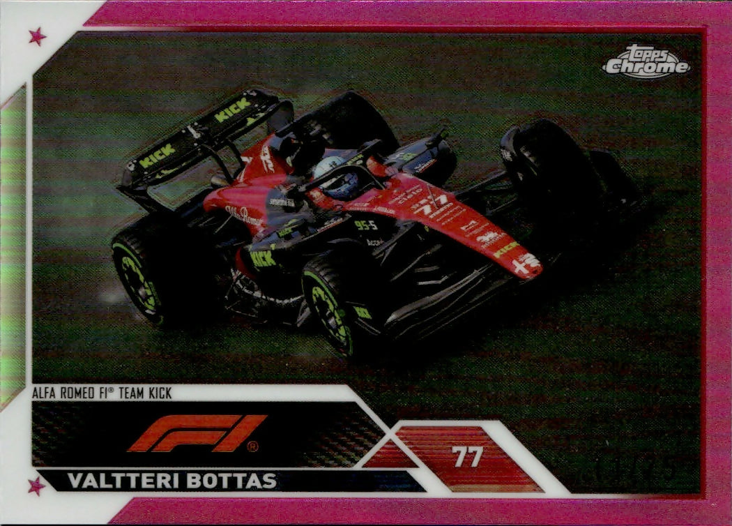 2023 Topps Chrome Formula 1 Base #39 - F1 Drivers - Refractor - Pink :75 Valtteri Bottas - Alfa Romeo F1 Team Kick - A
