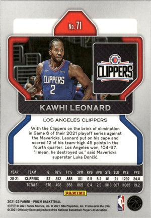 2021-22 Panini Prizm Basketball - Base # 71 Kawhi Leonard - Los Angeles Clippers