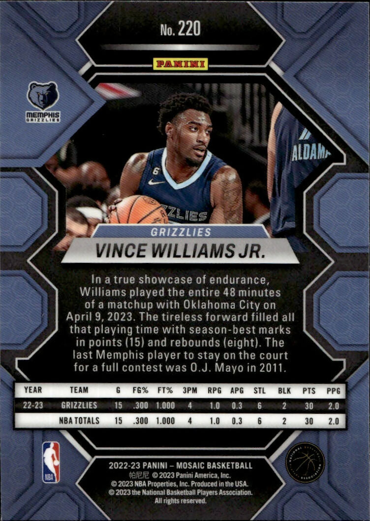 2022-23 Panini Mosaic Basketball - Base #220 Vince Williams Jr. - Memphis Grizzlies - B