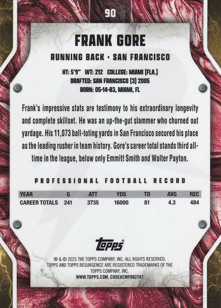 2024 Topps Resurgence Surge #/399 #90 Frank Gore San Francisco 49ers