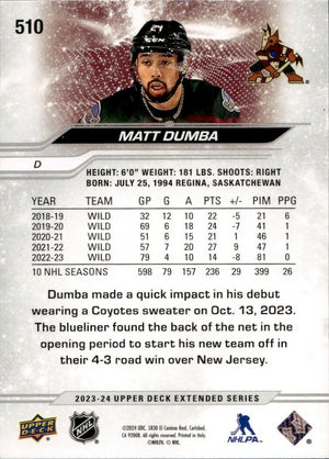 2023-24 Upper Deck Extended Series - Base - Delux :250 #510 Matt Dumba - Arizona Coyotes - B