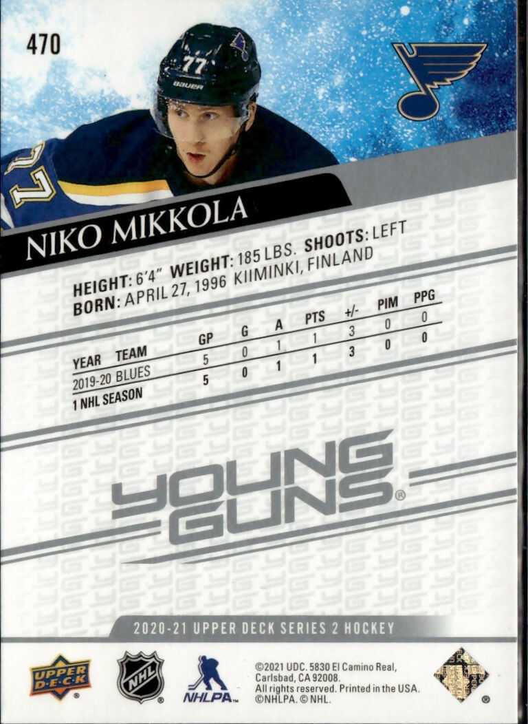 2020-21 Upper Deck Series 2 Hockey - Base - Young Guns #470 Niko Mikkola - St. Louis Blues - B