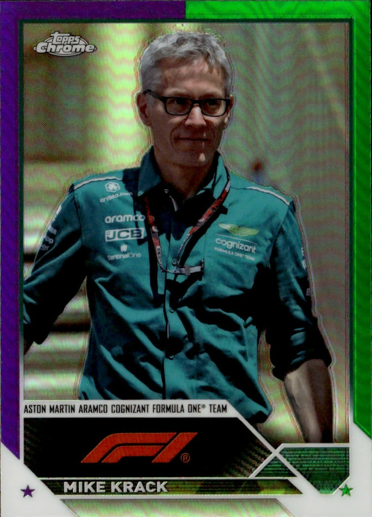 2023 Topps Chrome Formula 1 Base #94 - F1 Crew Team - Refractor - Purple Green Mike Krack - Aston Martin Aramco Cognizant Formula One Team - A