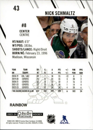 2023-24 Upper Deck O-Pee Chee Platinum Hockey - Base - Rainbow #43 Nick Schmaltz - Arizona Coyotes - B