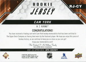 2021-22 Upper Deck SPX Hockey - Rookie Jersey #RJ-CY Cam York - Philadelphia Flyers - B