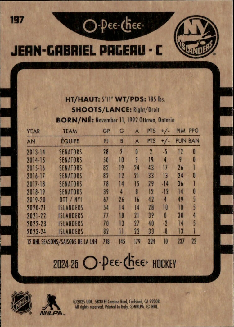 2024-25 Upper Deck O-Pee-Chee - Base - Retro #197 Jean-Gabriel Pageau - New York Islanders - B