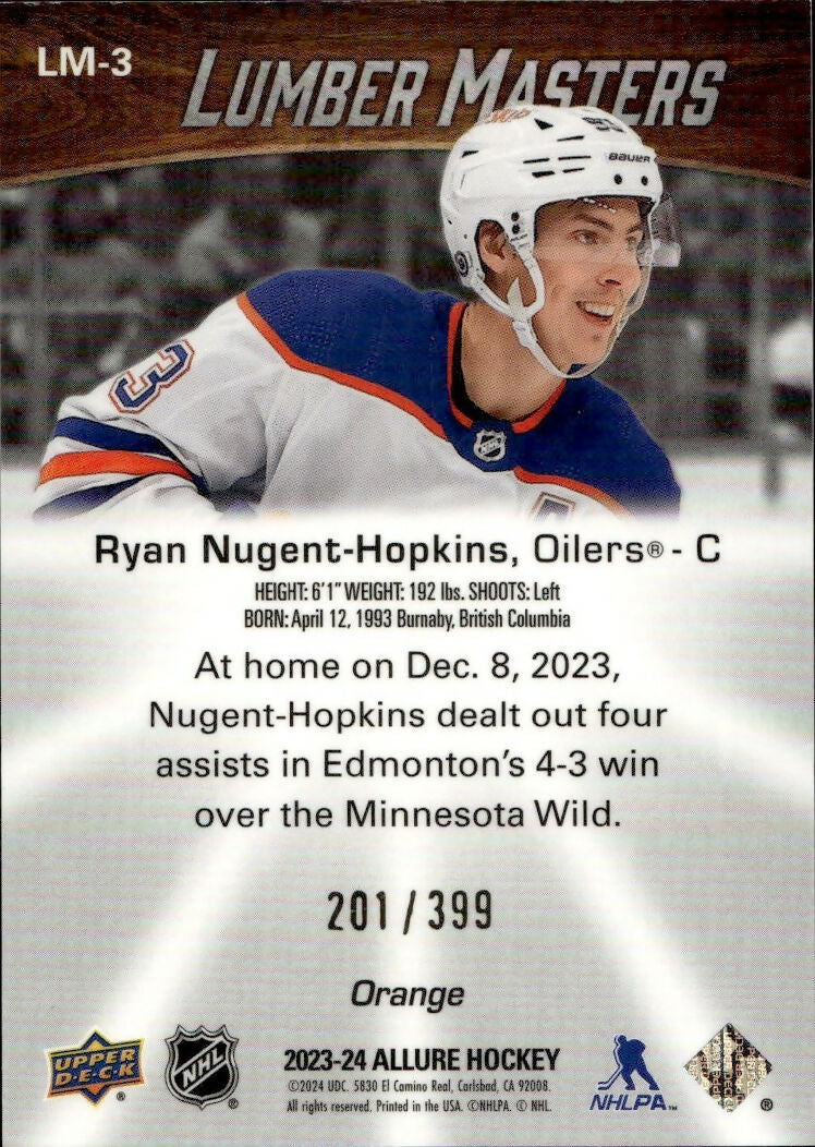 2023-24 Upper Deck Allure Hockey - Lumber Masters - Orange :399 #LM-3 Ryan Nugent-Hopkins - Edmonton Oilers - B