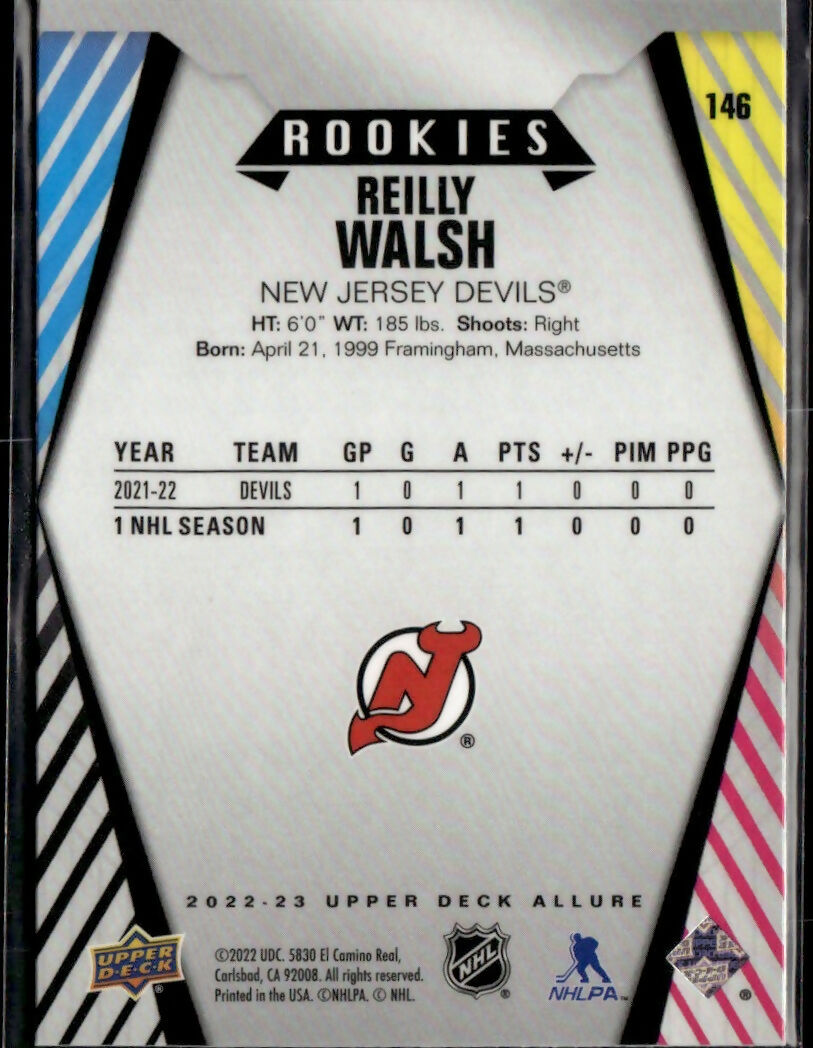 2022-23 Upper Deck Allure Hockey - Base - Rookies #146 Reilly Walsh - New Jersey Devils