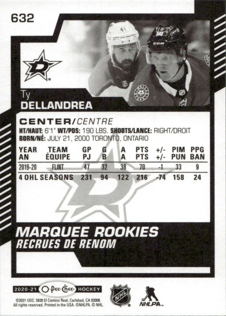 2020-21 Upper Deck O-Pee-Chee Hockey - Base - Marquee Rookies #632 Ty Dellandrea - Dallas Stars - B