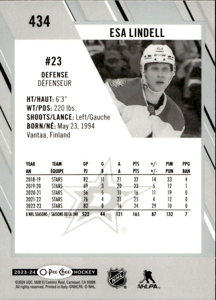 2023-24 Upper Deck O-Pee-Chee Hockey - Base #434 Esa Lindell - Dallas Stars - B