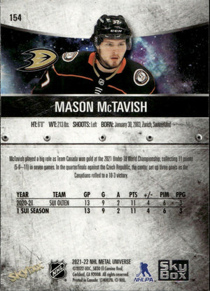 2021-22 Upper Deck Skybox Metal Universe Hockey - Base #154 Mason McTavish - Anaheim Ducks - B