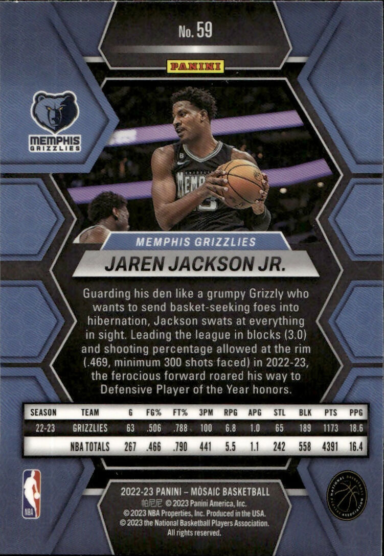 2022-23 Panini Mosaic Basketball - Base #59 Jaren Jackson Jr. Memphis Grizzlies - B