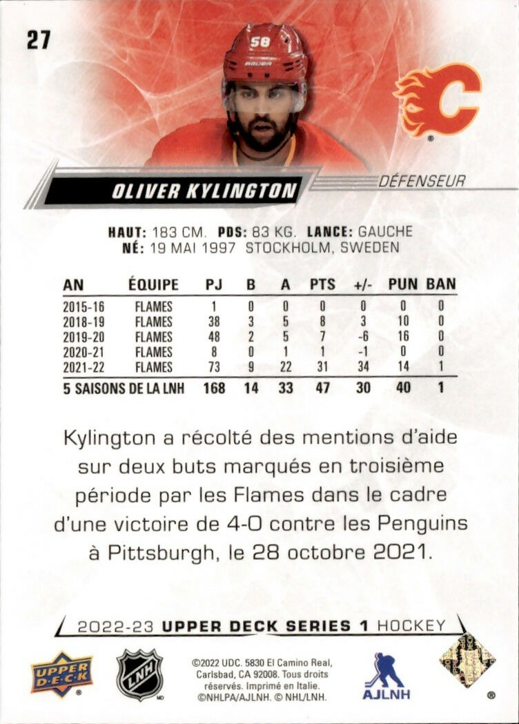 2022-23 Upper Deck Series 1 Hockey - Base #27 Oliver Kylington - Calgary Flames - B
