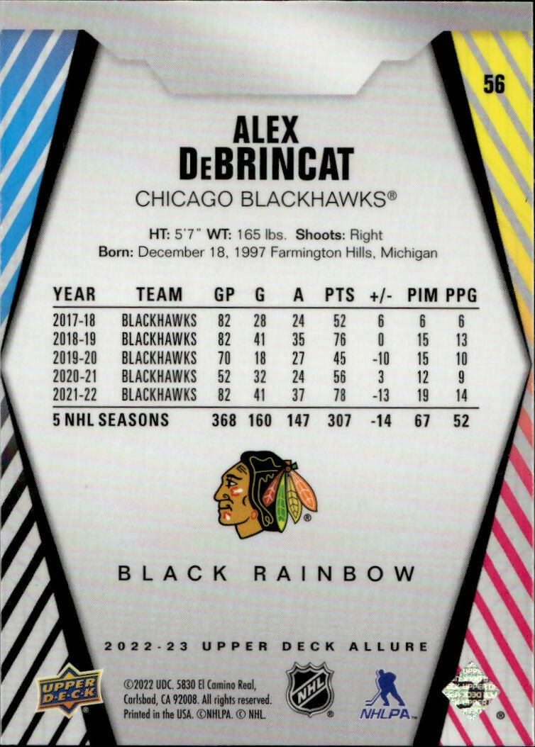 2022-23 Upper Deck Allure Hockey - Base - Black Rainbow #56 Alex DeBrincat - Chicago Blackhawks - B