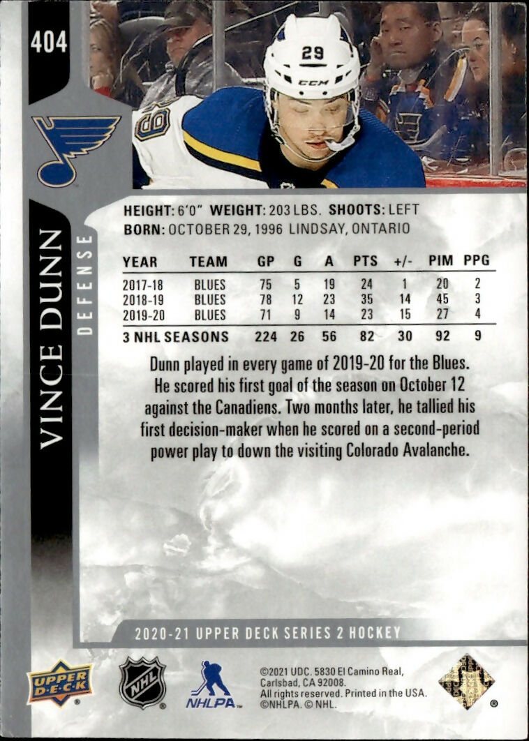 2020-21 Upper Deck Series 2 Hockey - Base #404 Vince Dunn - St. Louis Blues - B