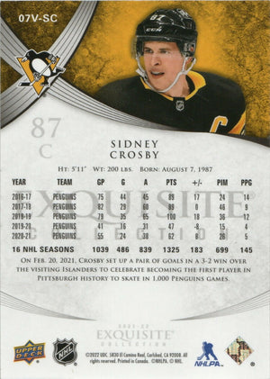 2021-22 Upper Deck Exquisite Collection :99 #07V-SC Sidney Crosby - Pittsburgh Penguins - B