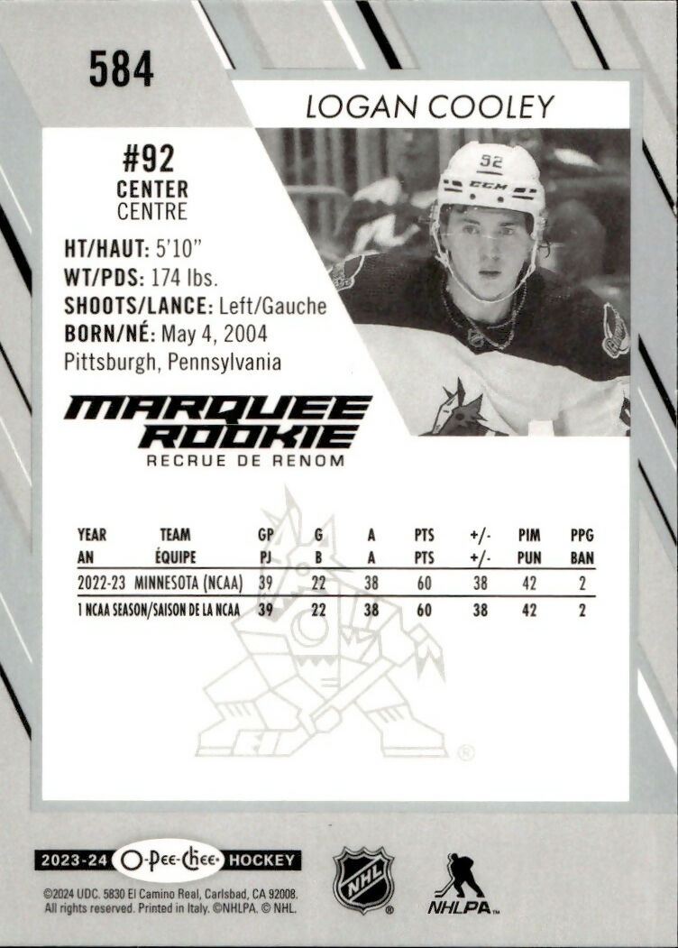 2023-24 Upper Deck O-Pee-Chee Hockey - Base - Marquee Rookies #584 Logan Cooley - Arizona Coyotes - B