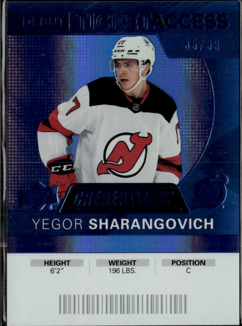 2021-22 Upper Deck Credentials 2020-21 Debut Ticket Access Blue #113 Yegor Sharangovich New Jersey Devils