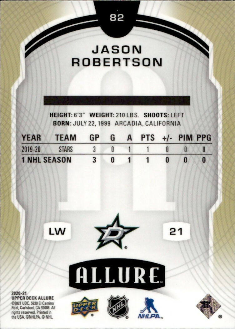 2020-21 Upper Deck Allure Hockey - Base #82 Jason Robinson - Dallas Stars - B