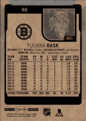 2021-22 Upper Deck O-Pee-Chee Hockey - Base #86 Tuukka Rask - Boston Bruins