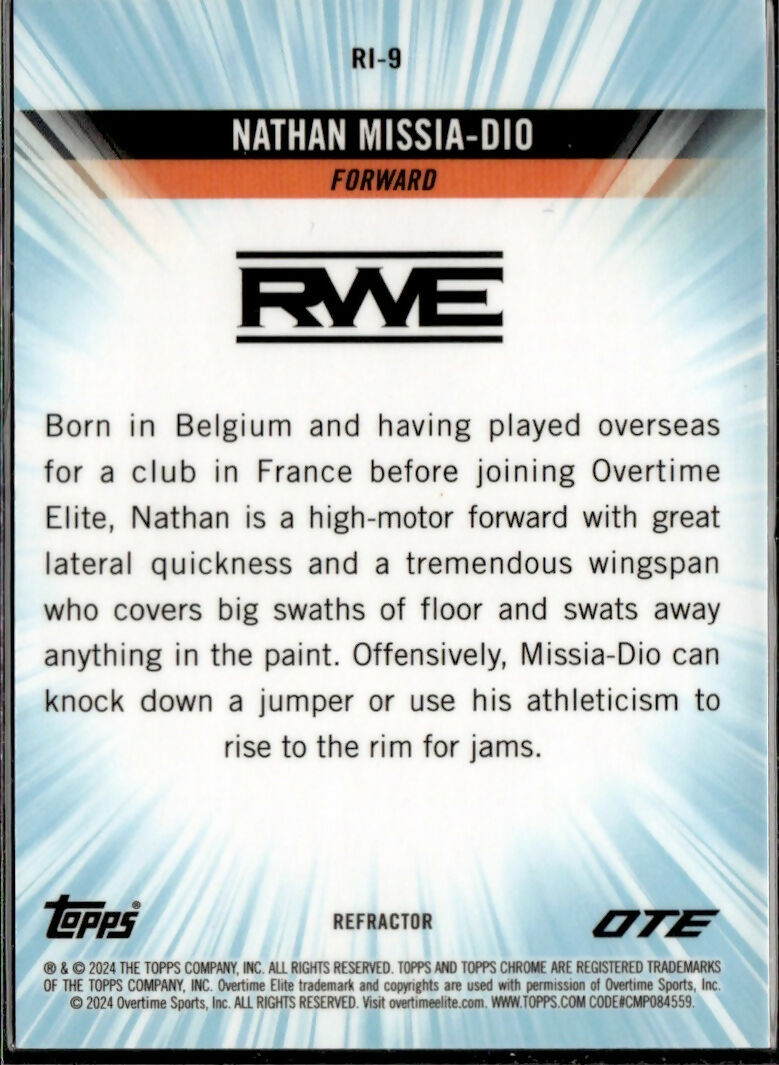 2023-24 Topps Chrome OTE Overtime Elite - Run it! #RI-9 Nathan Missia-Dio - RWE - B